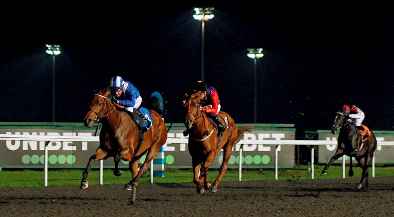 Shadwell Racing's AL HUSN extends away at Kempton in the Unibet/British Stallion Studs EBF Fillies' Novice Stakes under Jim Crowley