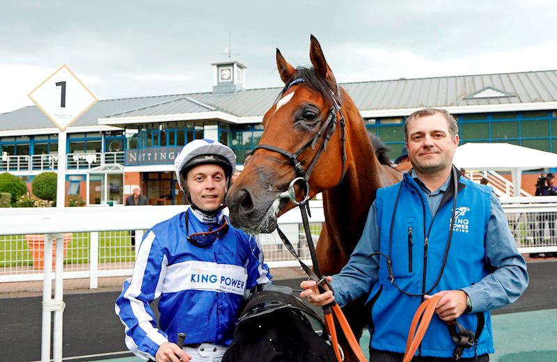Jockey Ray Dawson (left) and Ivan Slachta leading up for Varian Stable (right)